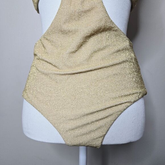 Aerie Sparkle Gold Halter Cutout Swimsuit - Picture 4 of 12